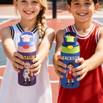 Personalised Cute Basketball Cartoon Character 12 oz Insulated Water Bottle with Straw and Name Back to School Birthday Team Gift for Kid