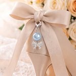 Personalised Bling Rhinestone Something Blue Pearl Bridal Bouquet Charm with Name and Card Anniversary Bridal Shower Wedding Gift for Bride