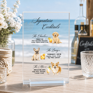 Personalised Signature Cocktails Pet Photo Acrylic Drink Menu with Title and Cocktail Formula Table Decor Wedding Party Gift for Couples Newlyweds