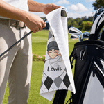 Personalised Cartoon Golf Character Sports Towel with Name and Hanging Clip Outdoor Activities Use Golf Club Birthday Gift for Golf Lover