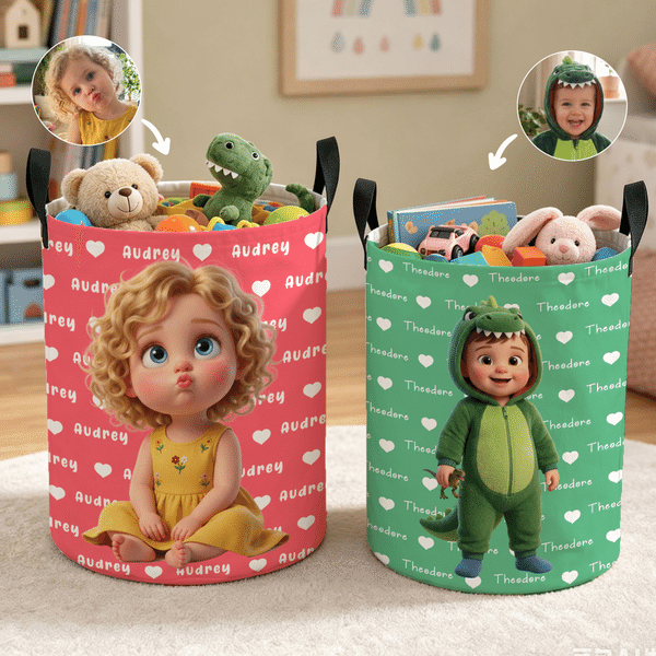 Personalized Cute Cartoon Character Large Waterproof Laundry Basket with Name Home Decor Housewarming Birthday Gift for Family