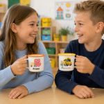 Personalized Cartoon School Theme Initial 12 oz Enamel Mug with Name Daily Use Back to School Birthday Gift for Kids Students