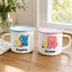 Personalized Cartoon School Theme Initial 12 oz Enamel Mug with Name Daily Use Back to School Birthday Gift for Kids Students