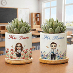 Personalized Cartoon Character Birth Flower Ceramic Plant Pot with Title Surname and Bamboo Base Teacher's Day Back to School Gift for Teachers