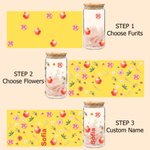 Personalised Flower Fruit 16 oz Glass Tumbler with Name Lid and Straw Summer Drink Birthday Gift for Coffee Tea Lovers