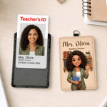 Portatessera personalizzato con foto, in stile 3D multicolore, con personaggi dei cartoni animati e testo sul retro – Regalo per il rientro a scuola e per la Festa degli insegnanti