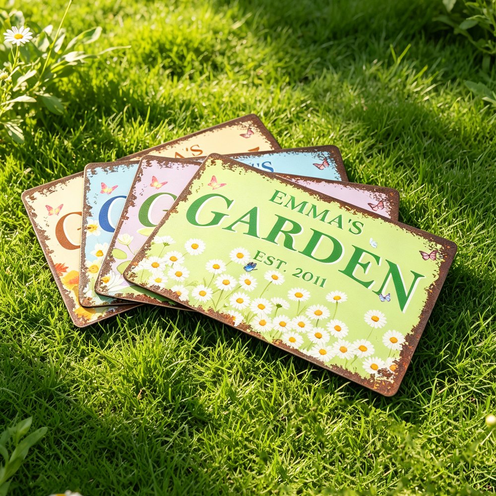 Personalised Birth Flower Butterfly Garden Metal Sign with Name Daily Use Garden Decor Birthday Gift for Garden Lover Family 3
