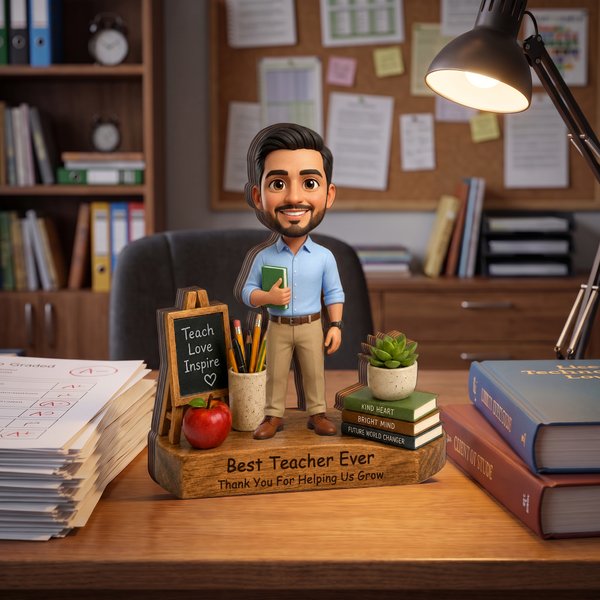 Figurine en bois personnalisée « Teach Love Inspire » avec crayon et photo, inscription au dos – Cadeau de rentrée scolaire ou pour la Journée des enseignants, destiné aux enseignants