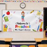 Personalised Cartoon Character Pencil Apple Banner with Grade and Text Classroom Decor Back to School Teacher's Day Gift for Teachers