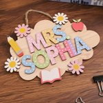 Personalised Pencil Apple Daisy Cloud Wooden Door Sign with Title & Surname Back to School Birthday Gift for Teacher