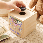 Personalized Mushroom Fairy Cartoon Animal Wooden Money Box Piggy Bank with Name and Date Birthday Anniversary Gift for Kids