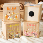 Personalized Mushroom Fairy Cartoon Animal Wooden Money Box Piggy Bank with Name and Date Birthday Anniversary Gift for Kids