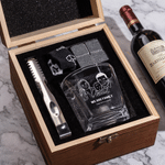 Personalized Simple Line Drawing Style Photo Whisky Glass 4 Stones Wooden Box Set with Text Valentine's Day Birthday Anniversary Gift for Men