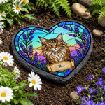 Pierre de jardin personnalisée en forme de cœur avec photo de votre animal de compagnie, motif floral de style vitrail et inscription – Décoration de jardin, cadeau commémoratif pour les propriétaires