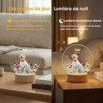 Veilleuse LED personnalisée avec photo, nom et date - Motif floral lumineux - Cadeau commémoratif pour propriétaires d'animaux