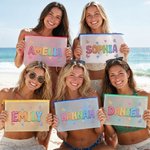 Personalized Butterfly Heart Pattern Oil Painting Style Waterproof Zipper Beach Bag with Name Beach Party Birthday Gift for Kids Women