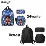 Set zaino, portapranzo e astuccio personalizzato, multicolore con nome e personaggi animati - Regalo di compleanno e rientro a scuola per bambini