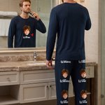 Personalised Pet Face Photo Fun Pattern Soft Long-Sleeve Lounge Pyjama Set with Name Home Wear Birthday Gift for Pet Lovers Owners