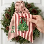 Personalised Embroidery Wreath Christmas Tree Red Ticking Stripe Sash with Initial Home Decor Housewarming Family Gift for Mum Gran Housewife
