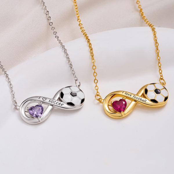 Personalized Dainty Football Infinity Symbol Birthstone Necklace with Engraved Text Graduation Sports Birthday Gift for Soccer Player Lover