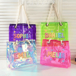 Sac fourre-tout transparent holographique personnalisé, style peinture à l'huile, avec prénom : cadeau idéal pour une fête à la plage, un voyage, les vacances ou un anniversaire, à offrir à des amis