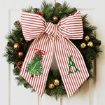 Personalised Embroidery Wreath Christmas Tree Red Ticking Stripe Sash with Initial Home Decor Housewarming Family Gift for Mum Gran Housewife