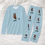Personalised Pet Face Photo Fun Pattern Soft Long-Sleeve Lounge Pyjama Set with Name Home Wear Birthday Gift for Pet Lovers Owners