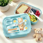 Fiambrera personalizada apta para microondas con cubiertos con foto animal y nombre regalo de vuelta al cole para hijos niños estudiantes