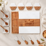 Personalised Shark Acacia Marble 11 Pcs Chopping Board Coaster Set with Name Kitchen Use Housewarming Birthday Gift for Family Friends