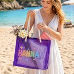 Sac fourre-tout transparent holographique personnalisé, style peinture à l'huile, avec prénom : cadeau idéal pour une fête à la plage, un voyage, les vacances ou un anniversaire, à offrir à des amis