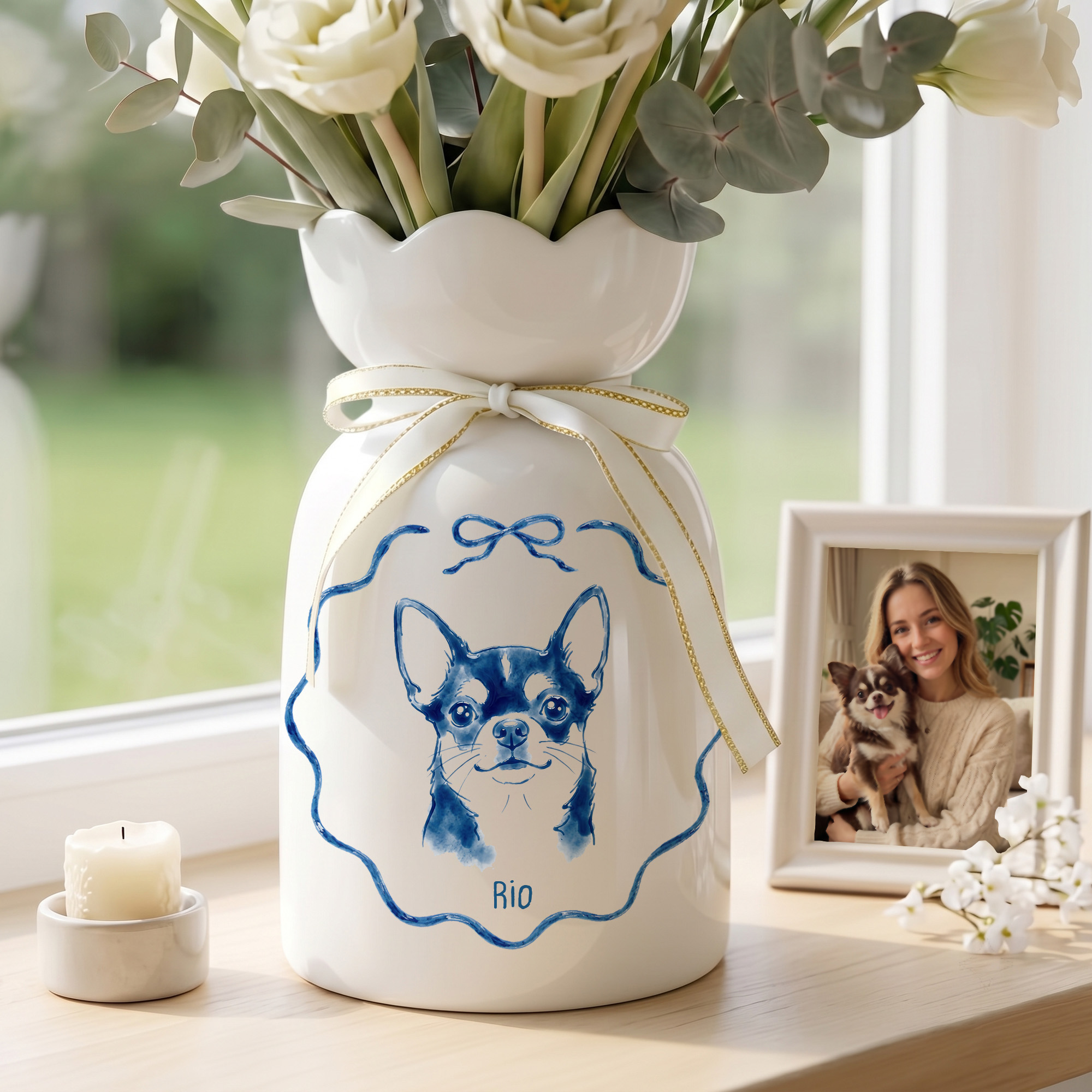 Personalisierte Keramikvase mit Foto Ihres Haustieres im Glasur-Stil und Namenszug – Geschenk zum Jahrestag oder Geburtstag für Tierliebhaber und Haustierbesitzer