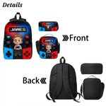 Personalised Cartoon Kid Character Bold Neon Gamepad Backpack Lunch Bag Pencil Case Set with Name Back to School Birthday Gift for Student