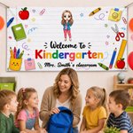 Personalised Cartoon Character Pencil Apple Banner with Grade and Text Classroom Decor Back to School Teacher's Day Gift for Teachers