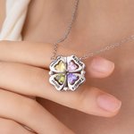 Personalized Dainty Magnetic Petals Flower 3-8 Heart Birthstone Necklace with Engraved Name Anniversary Mother's Day Gift for Mom Grandmom