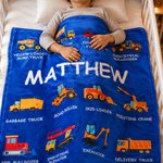 Personalised Construction Truck Blanket with Name – Soft Anti-Pilling Fleece Toddler Throw Gift for Kids