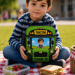 Personalized 3D-Effect Artwork Photo Vehicle Design Insulated Kids Lunch Bag with Name Back to School Birthday Gift for Kids Boys Girls