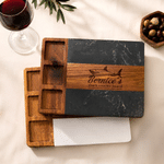 Personalised Shark Acacia Marble 11 Pcs Chopping Board Coaster Set with Name Kitchen Use Housewarming Birthday Gift for Family Friends