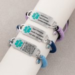 Personalised Adjustable Rope Medical Alert ID Bracelet with Birthstone and Text Emergency Allergy Gift for Men Women