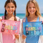 Personalized Butterfly Heart Pattern Oil Painting Style Waterproof Zipper Beach Bag with Name Beach Party Birthday Gift for Kids Women