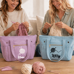 Personalised Crocheted Theme Design Large Corduroy Tote Bag with Name Daily Use Birthday Gift for Crochet Enthusiast Woman