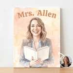 Personalised Warm Minimalist Watercolour Photo Canvas Prints with Text Home Wall Decor Teacher's Day Gift for Teacher Educator