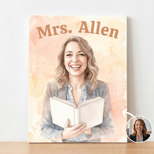 Personalised Warm Minimalist Watercolour Photo Canvas Prints with Text Home Wall Decor Ship from USA Teacher's Day Gift for Teacher Educator