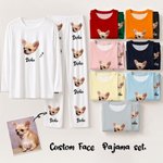 Personalised Pet Face Photo Fun Pattern Soft Long-Sleeve Lounge Pyjama Set with Name Home Wear Birthday Gift for Pet Lovers Owners