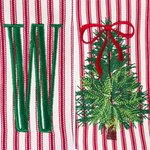 Personalised Embroidery Wreath Christmas Tree Red Ticking Stripe Sash with Initial Home Decor Housewarming Family Gift for Mum Gran Housewife