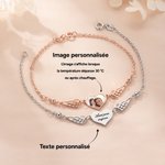 Bracelet ailes d'ange personnalisé avec photo et texte - Photo thermo-réactive - Cadeau commémoratif pour propriétaires d'animaux