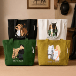 Personalised Rider and Horse Photo Large Capacity Corduroy Tote Bag with Names Daily Use Travel Birthday Gift for Horse Lovers Friends