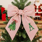 Personalised Embroidery Wreath Christmas Tree Red Ticking Stripe Sash with Initial Home Decor Housewarming Family Gift for Mum Gran Housewife