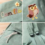 Personalized Cute Animal Flower Multicolor Corduroy School Bag with Name Back to School Birthday Gift for Boy Girl