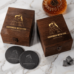 Personalized Simple Line Drawing Style Photo Whisky Glass 4 Stones Wooden Box Set with Text Valentine's Day Birthday Anniversary Gift for Men