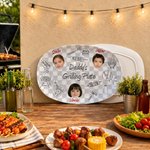 Personlig tilpasset grillpynt, 1–6 ansiktsbilder, ovalt tallerkenpynt med navn og stativ – interiørpynt, innflyttingsgave, gave til grillfest for familien